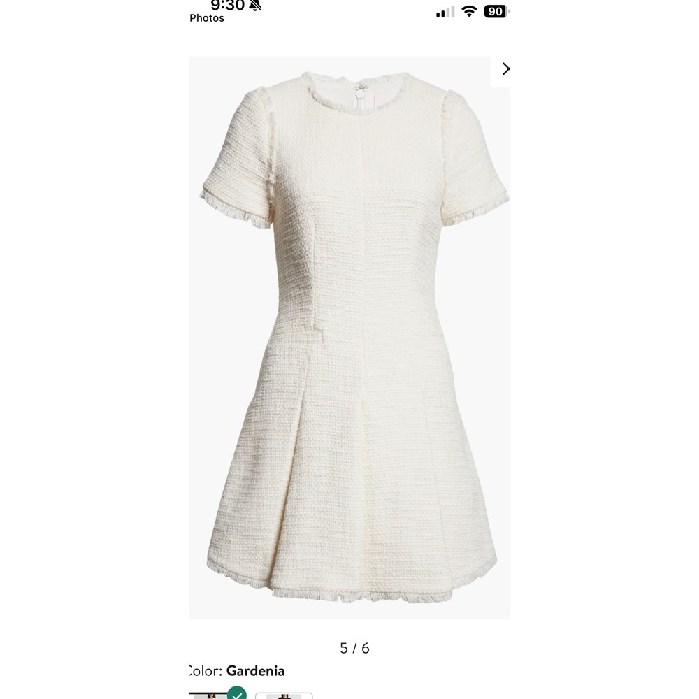Cinq a Sept Tous Les Jours White Cotton Tweed Frayed Mini Dress Size 8